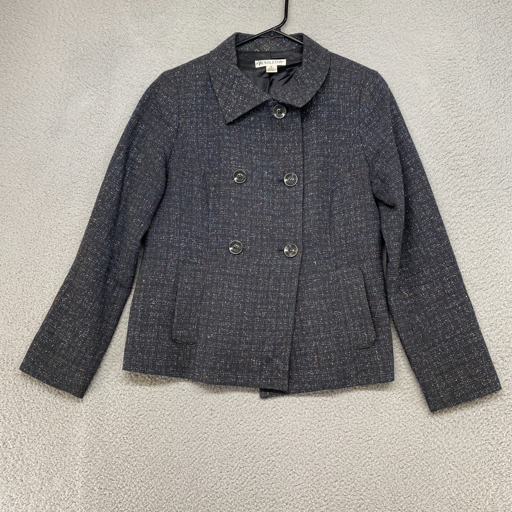 Pendleton Jacket Womens 8 Wool Silk Speckled Charcoal Coloful Peacoat Blazer